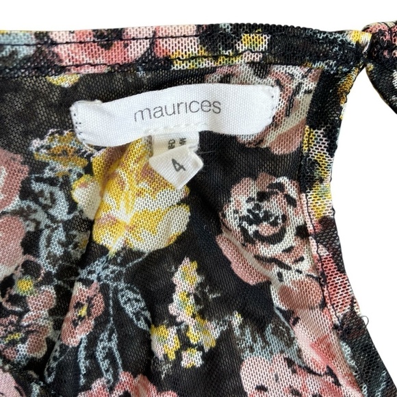Maurices Plus Size Floral Mesh Midi Dress Tiered Black Multicolor Roses Sz 4X - Picture 10 of 16